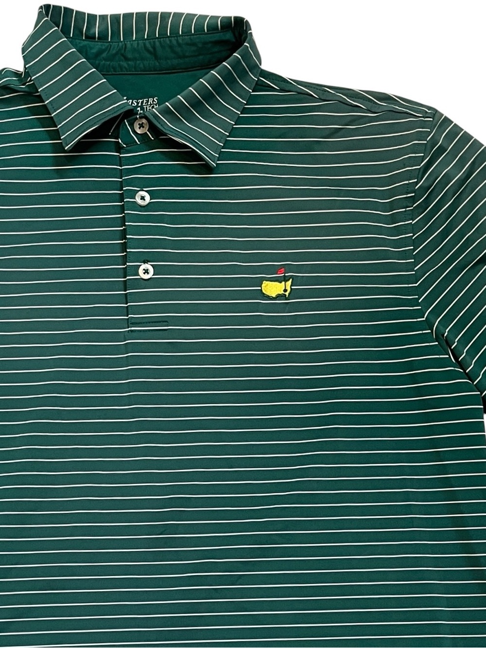 Masters Tech Polo Shirt M Green White Stripe Golf Performance Polo